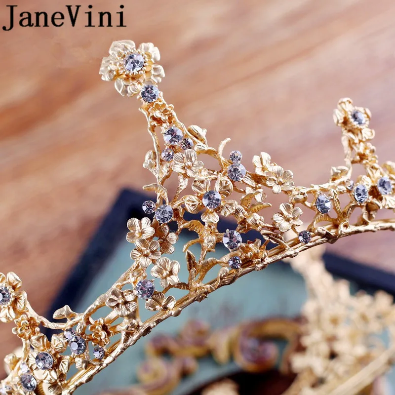 Роскошная золотая свадебная корона jaevini с цветами Серебряные стразы круглые