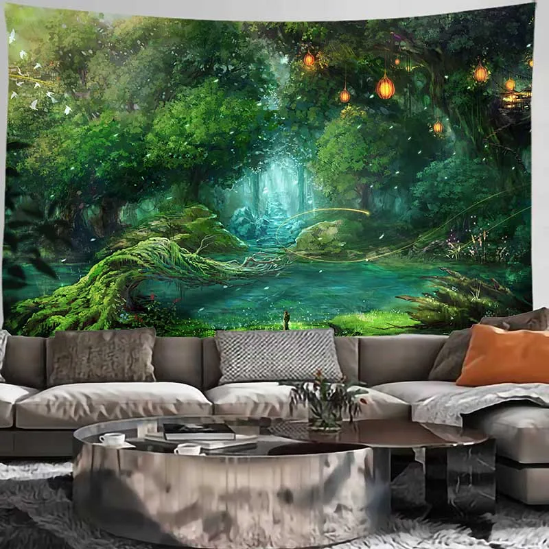 Dream Forest Tapestry Mandala Wall Hanging Boho Decor Macrame Hippie Witchcraft Tapestry Wall Tapestry Abstract colorful tree tapestry macrame wall hanging psychedelic forest wall hanging tapestry wall art decor tablecloth beach towel