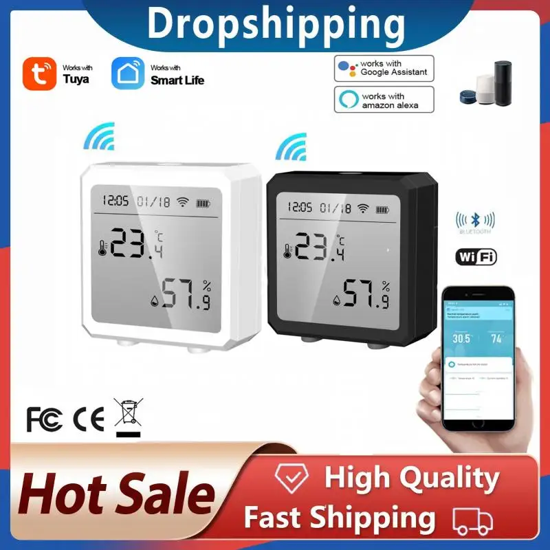 

Bluetooth-compatibleTemperature Humidity Sensor Connected To Hotspots With Alarm Screen Thermometer For Tuya Smart App Alexa