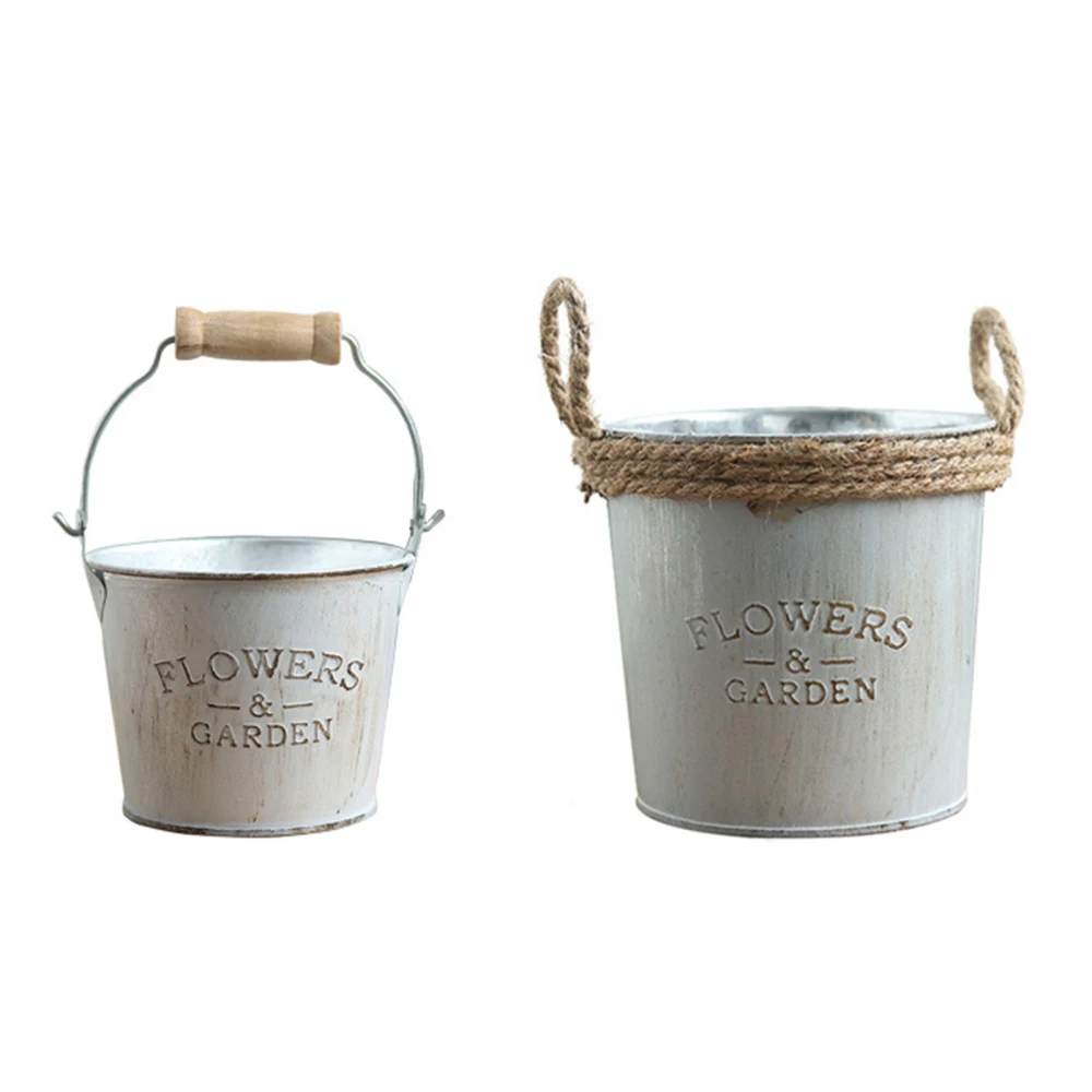 

Flower Planter Pot Flowerpot Succulent Iron Vintage Metal Farmhouse French Bucket 2 PCS Barrel-Table Decorations Holder