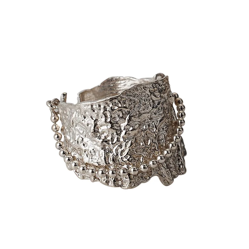 

Frosty Opening S925 Sterling Silver Rings for Women Retro Tin Foil Texture Design