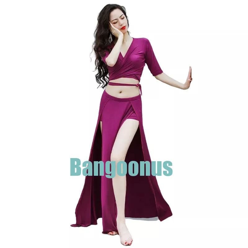 

New Professional Bellydance Belly Dancing Costume Women 2 Pieces Set Modal Practice Long Skirt Oriental Team Dance Outfit Red