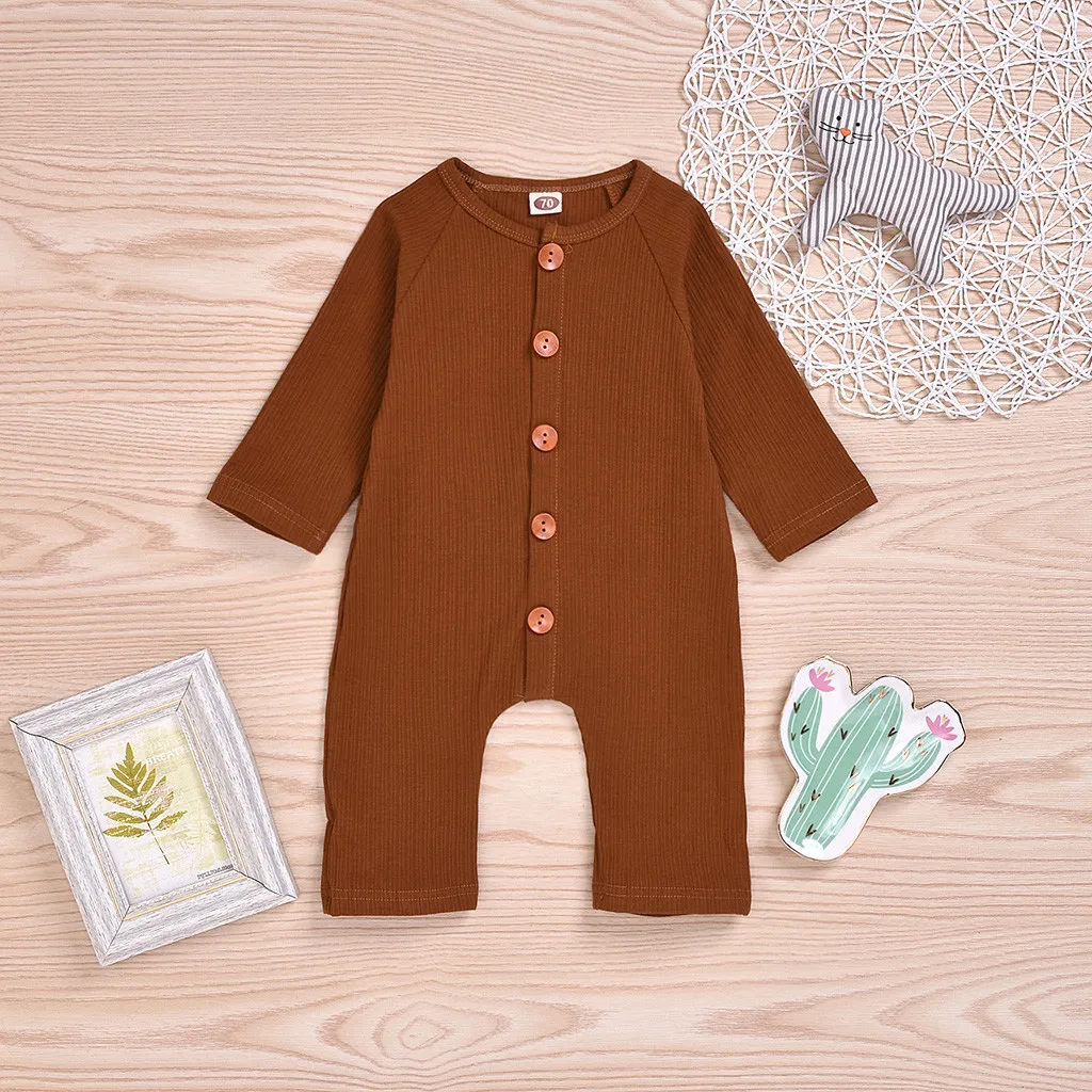 Детский комбинезон для новорожденных мальчиков и девочек Однотонный с длинными