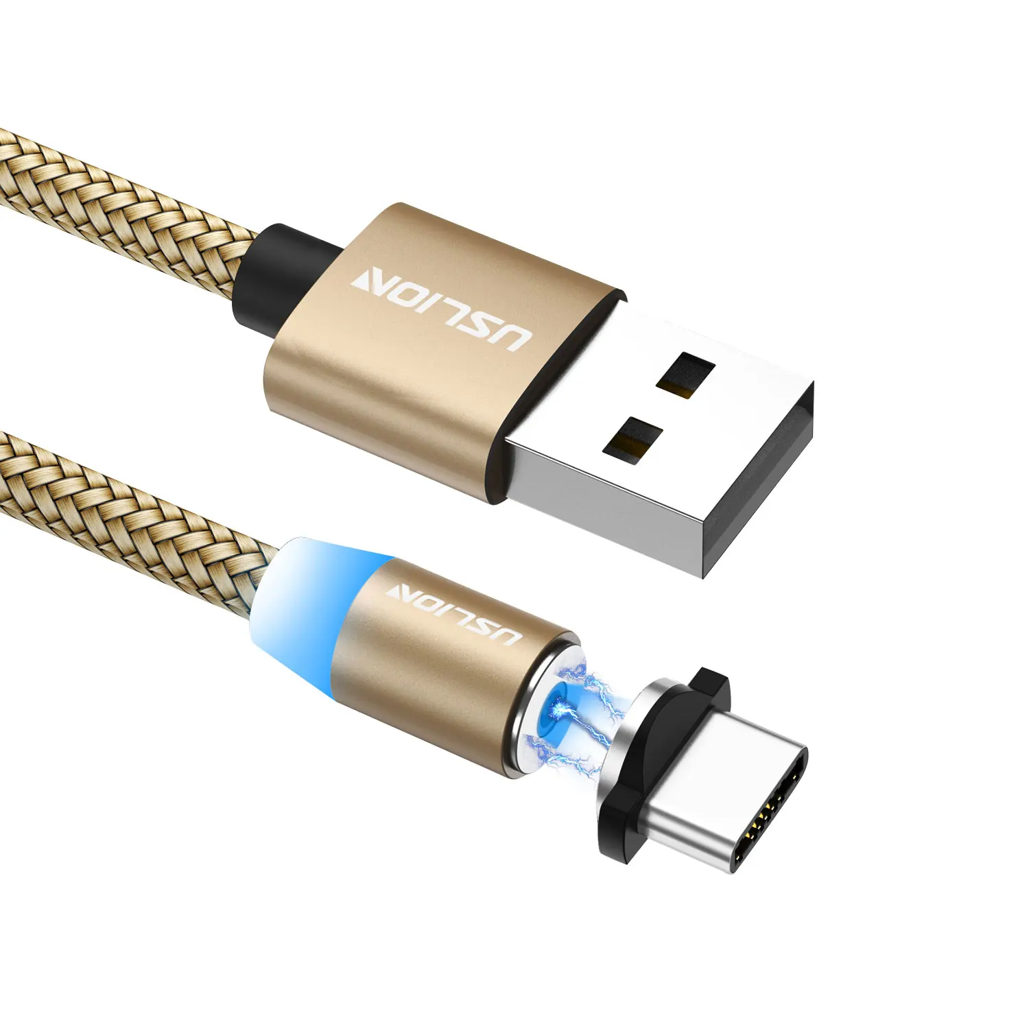 Gold USLION USB кабель для быстрой зарядки Магнитный USB кабель для iPhone type-C зарядный кабель для Xiaomi Note 10 Micro USB Магнитный кабель - Цвет: Gold