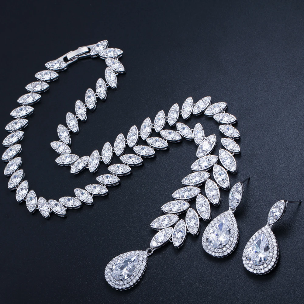 ThreeGraces известный бренд классический капли воды серебряный цвет кубический циркон Королевский синий Свадебный костюм Ювелирные наборы для женщин JS105