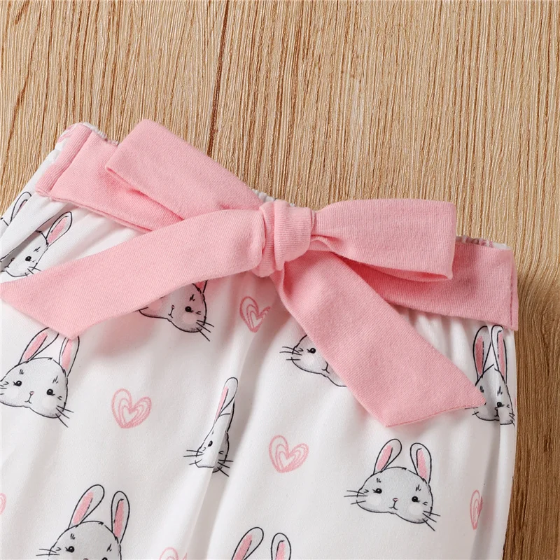 

3Pcs Toddler Girls Cotton Clothes Set,Baby Girls Casual Cartoon Rabbit Print O-Neck Short Sleeve Romper+Long Pants,0-24Months