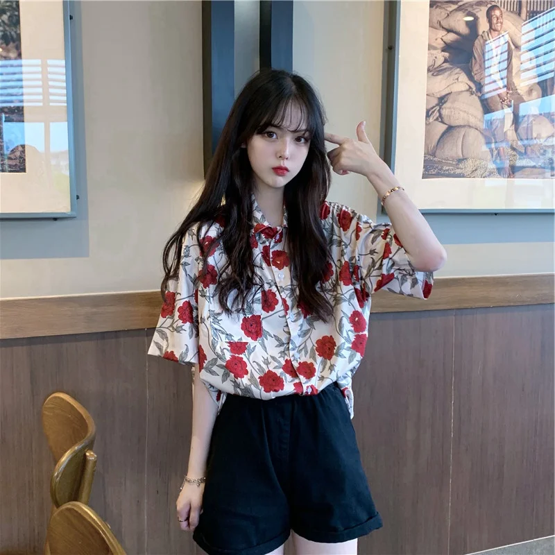 

Floral short sleeve shirt women's new design in summer 2021