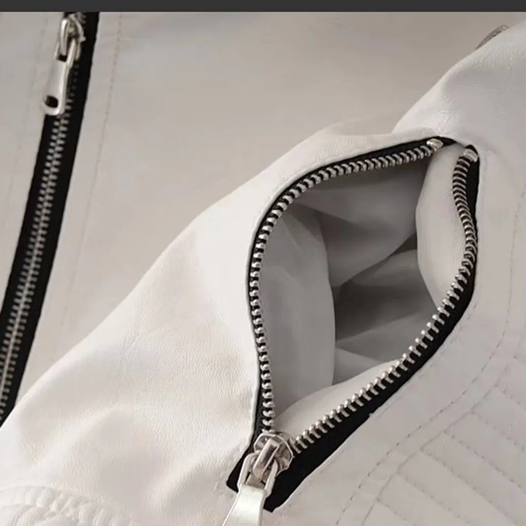 Кожаная куртка женская Повседневная однотонная с отложным воротником на молнии