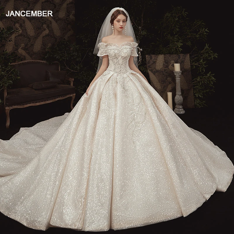 

LDR29 Off-shoulder Simple Main Wedding Dress 2021 Bridal Hepburn Starry Sky Large Trailing French Style Women's Wedding Dress
