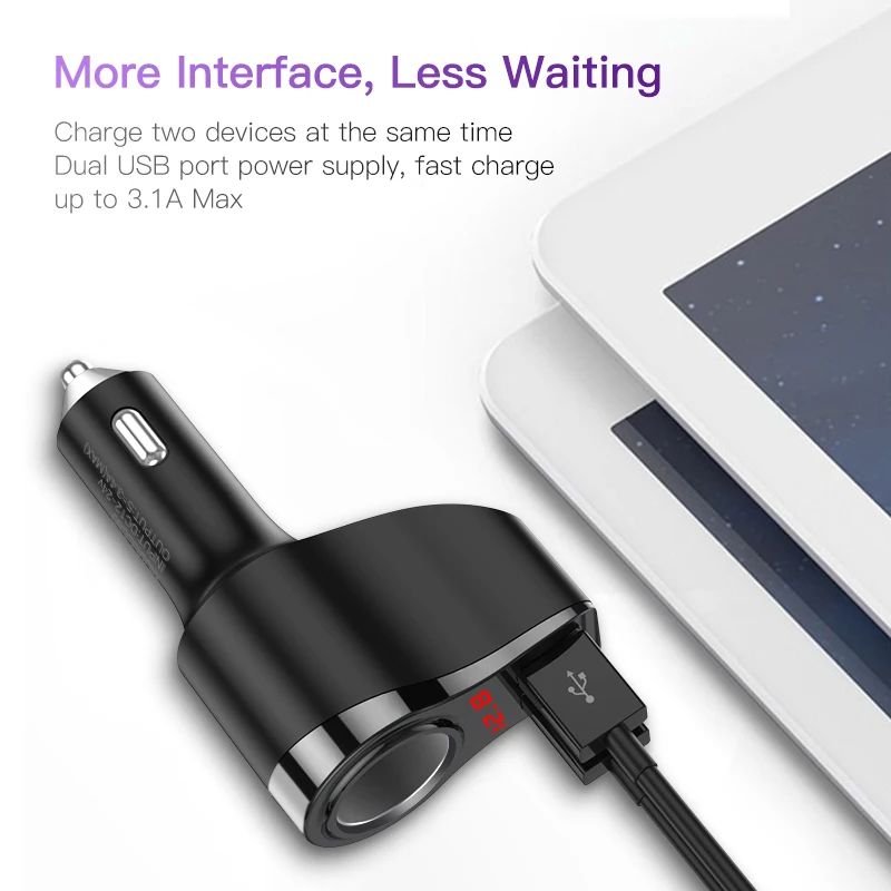 KUULAA Car Charger Dual USB Quick Charge 3.0 LCD Display Cigarette Lighter Socket Type-C Adapter PD For Mobile Phone | Мобильные