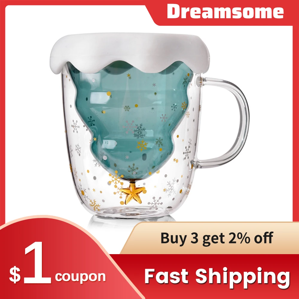 Стеклянная чашка с двойными стенками Рождественская елка звезда для кофе кружка