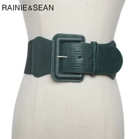 rainie sean elastic belts for women pu leather wide cummerbunds designer belt corset solid army green female wide waistbands