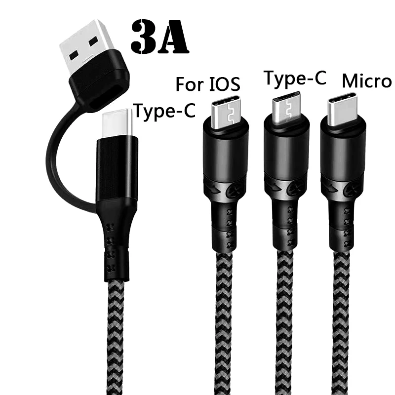 3 в 1Micro USB кабель 1 2 м Синхронизация данных зарядное устройство для Samsung Huawei Xiaomi HTC