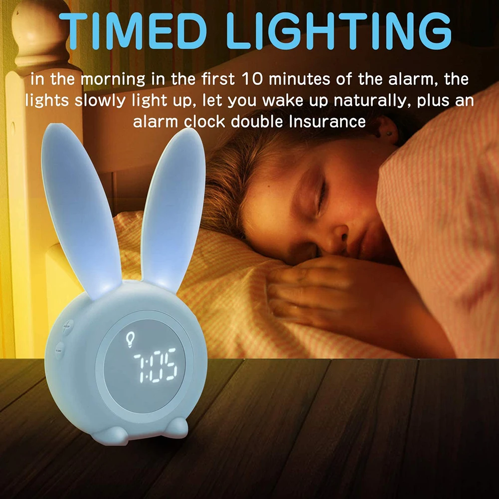 LED Intelligent Digital Table Clock Cute Rabbit Alarm Bedside Bedroom Desk for Kids Night Light Multi Function Snooze Time | Дом и сад