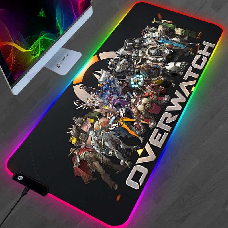 

Цветная (RGB) Overwatc коврик для мышки с аниме большой игровой коврик автомобильные аксессуары ковер PC Gamer полный компьютер светодиодный клавиат...