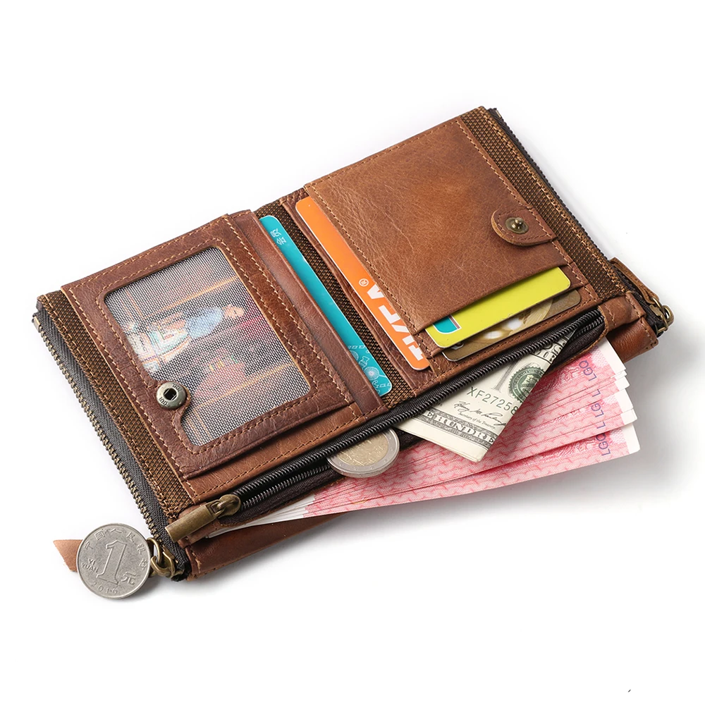 Мужской кошелек RFID корейская мода двойная молния кожаный короткий клатч сумка