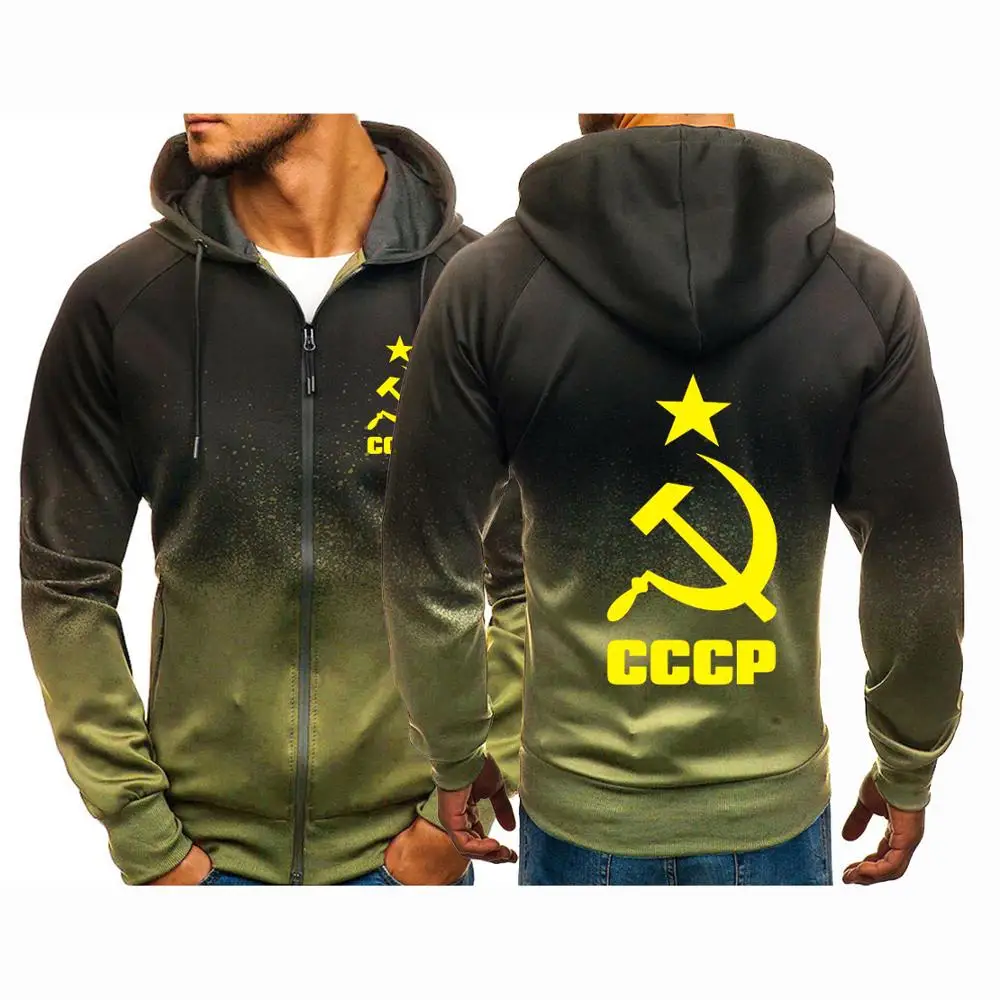 

2021 CCCP Autumn Gradient Men Zip Up Casual Sweatshirts Outwear Sport Fashion Zipper Men Hoodies Sweatercoat Cotton Jackets