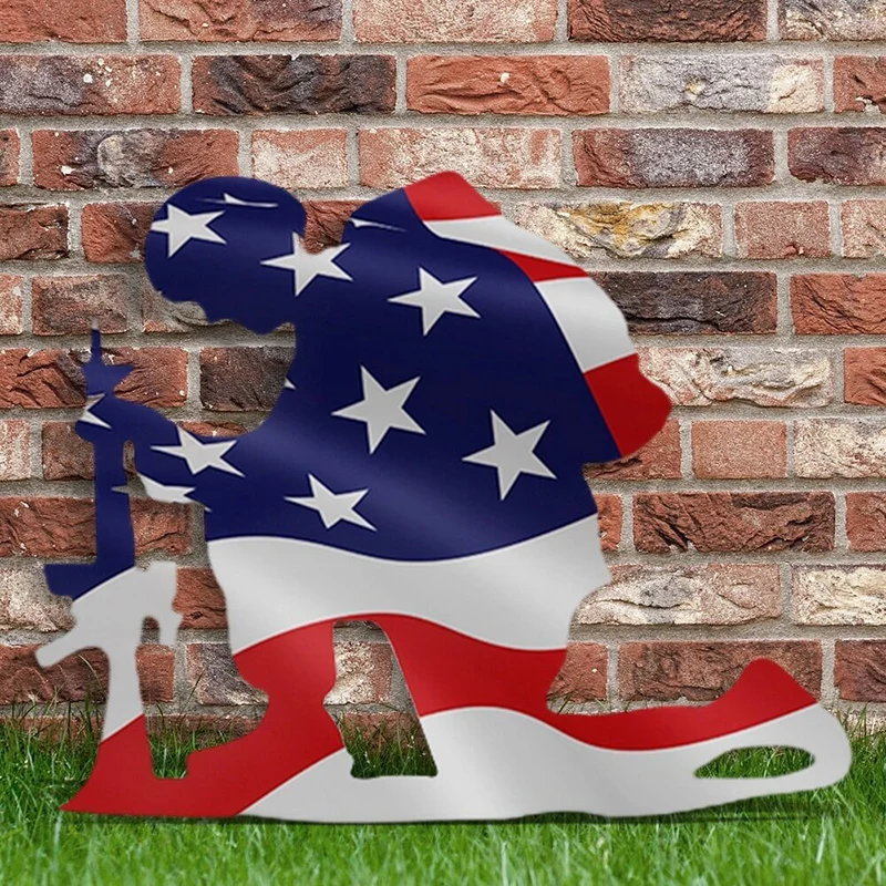 

Kneeling Soldier Weathered Flag Metal Decor Home Decoration Yard Decor Art Ornament Outdoor 28*22cm HOT