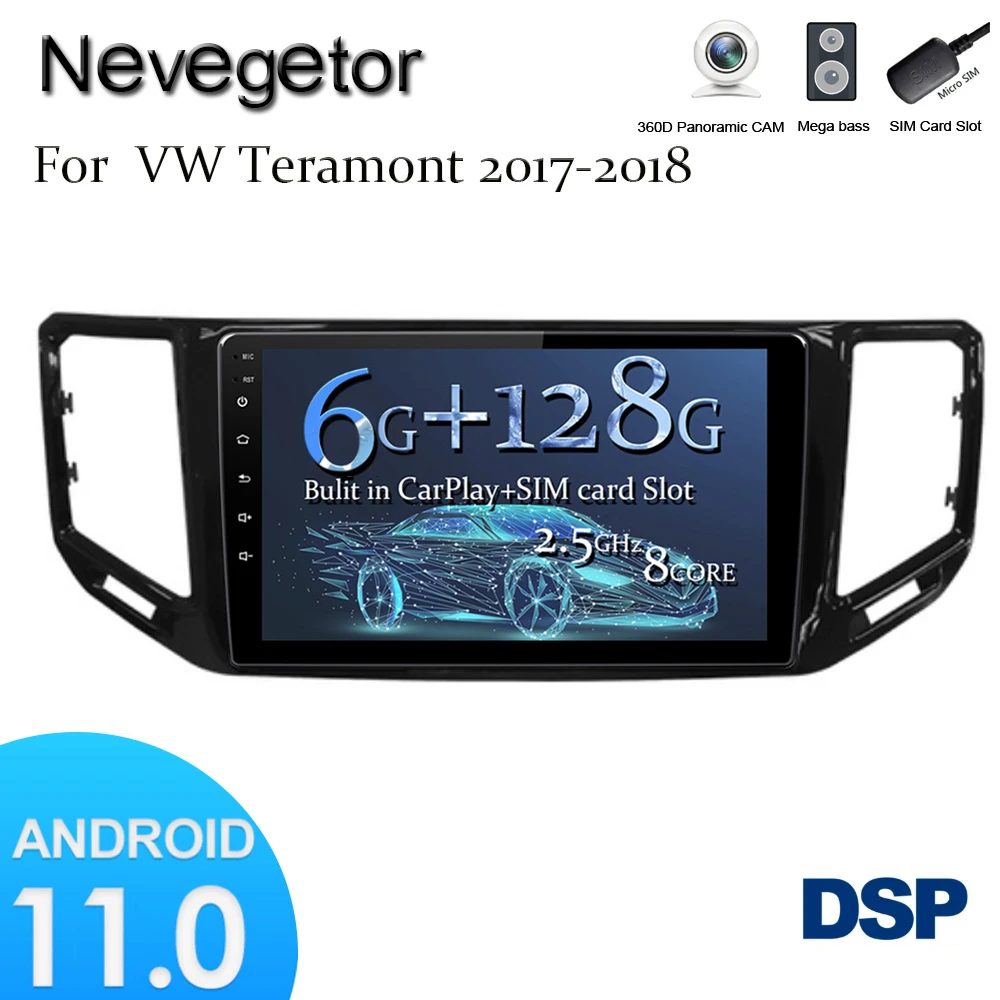 

4G Lte Android 11,0 мультимедийная навигационная система для Volkswagen VW Teramont 2017-2018 года, автомобильный dvd-плеер, подушка, подголовник, радио