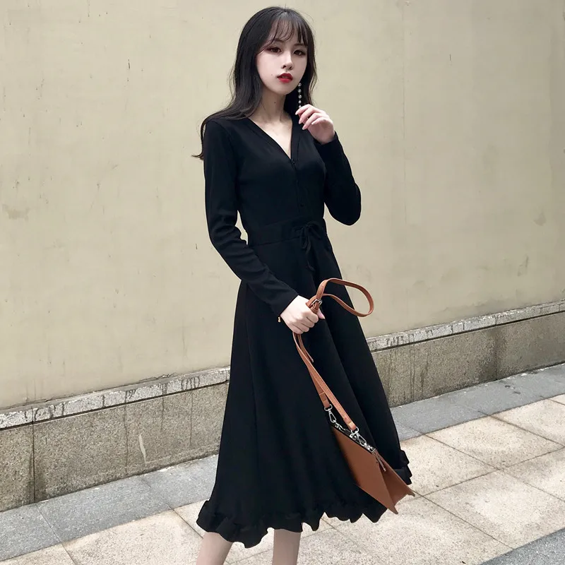 Вязаное платье осеннее для женщин новинка 2019 облегающее тонкое зимнее с длинным