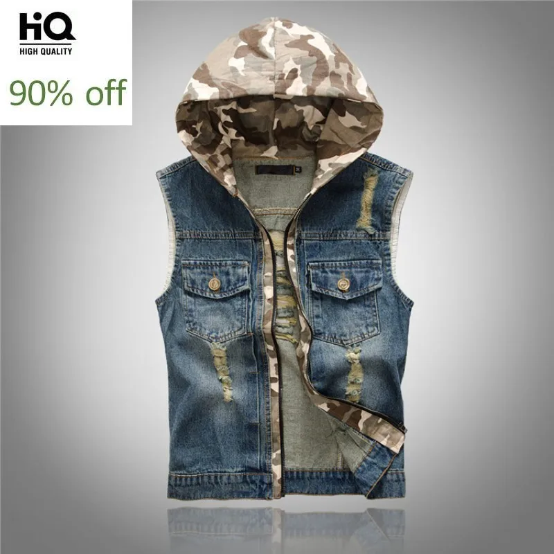 Осенняя новинка Модные жилеты с капюшоном Мужская Уличная одежда потертая