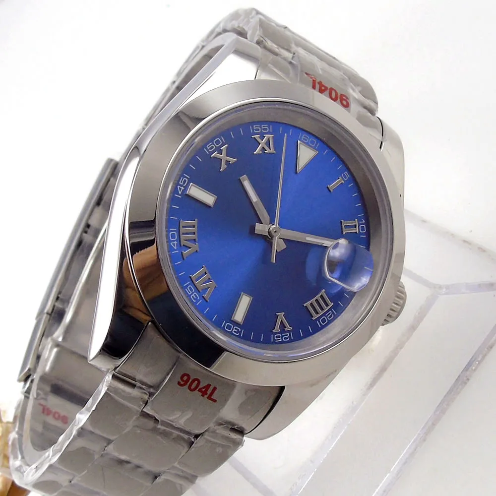 

36mm Blue Sterile Dial Polished Bezel Luminous Date Sapphire Glass Deployment Brushed Automatic MOVEMENT Mens Wristwatch