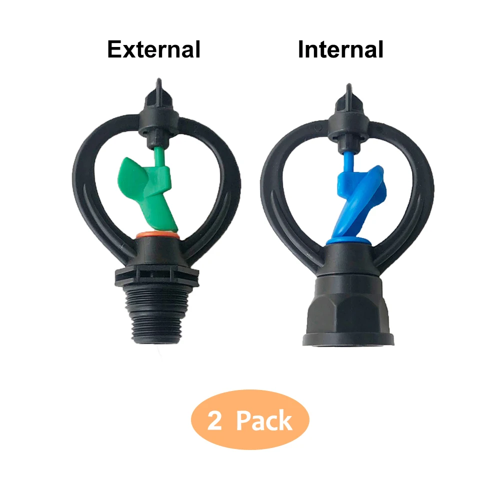 

2Pcs 1 / 2``3 / 4 '' green outer / blue inner thread leaf-shaped 360-degree rotating garden lawn irrigation supplies sprinklers