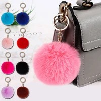 16 colors fluffy fur keychain soft faux rabbit fur ball car keyring pompom key chains key holder solid color bag jewelry gifts
