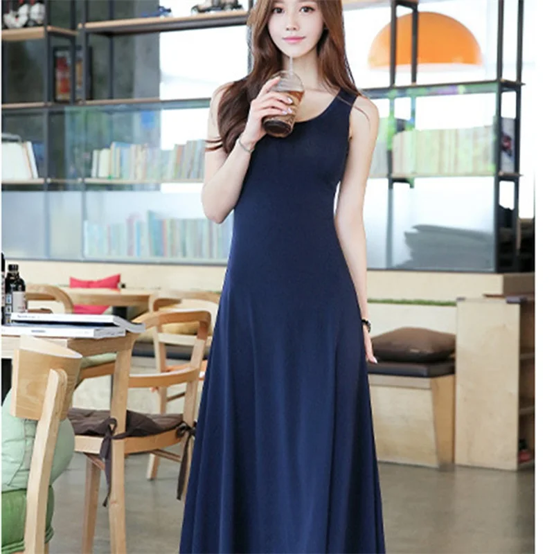 

Summer 2021 Women Solid Long Dresses O-Neck Sleeveless Sexy Slim Party Dress Elegant Slim A-Line Dress Ropa Mujer Vestidos