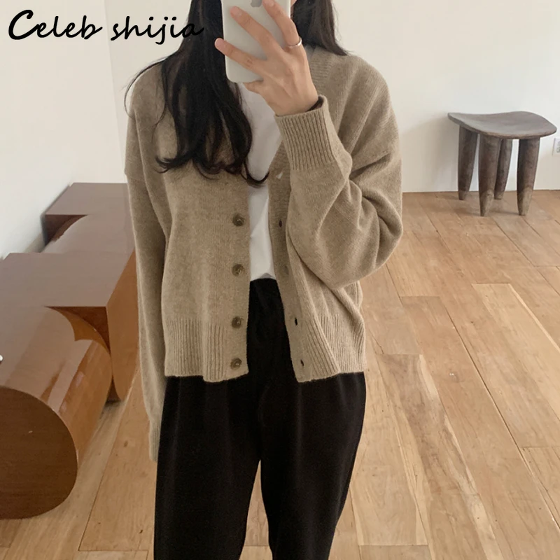 New Autumn Wool Cardigan Women Pink Single Breasted Open Sweater Female Fall 2021 V-neck Sweet Knit Cropped Winter |
