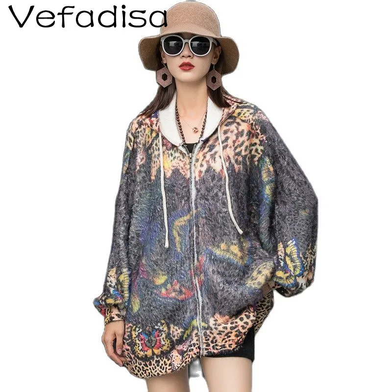

Vefadisa Fashion Leopard Print Hooded Cardigan Jacket Loose Plus Size Mid-length Coat 2021 Autumn New Women Clothing TT409