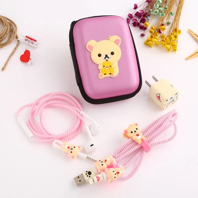 Набор защитных наклеек для наушников с мультяшным USB кабелем и футляром