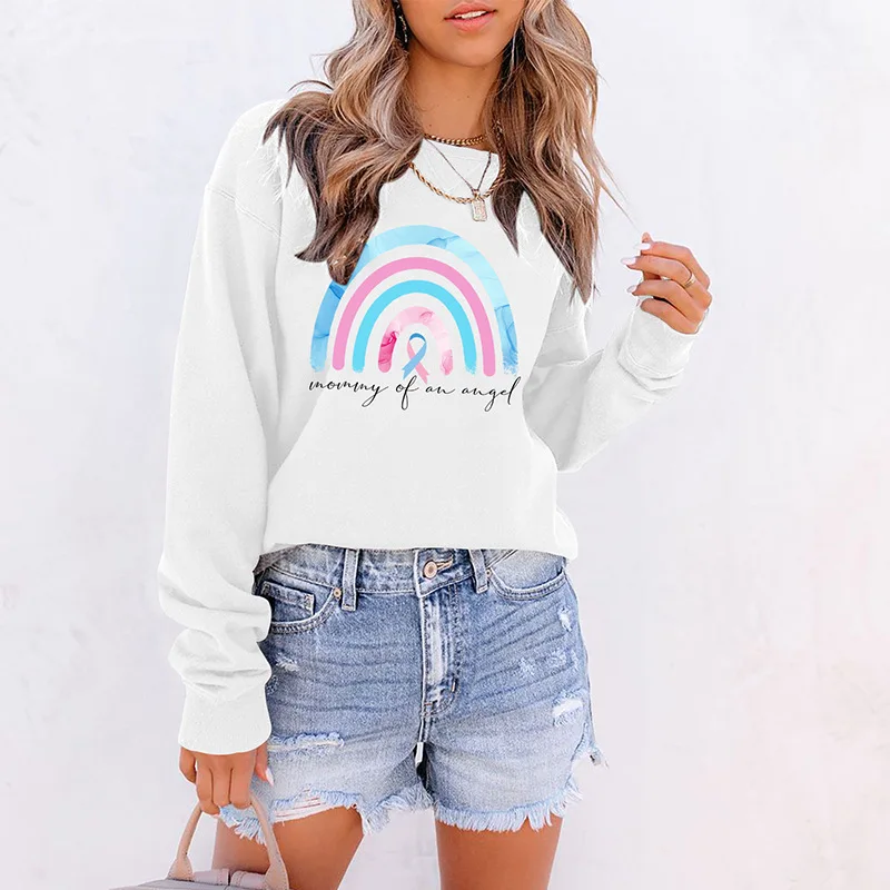 

Женская зимняя толстовка из 100% хлопка с круглым вырезом и длинным рукавом, пуловер, стильный топ с радужным принтом, Женский вязаный свитер, ...