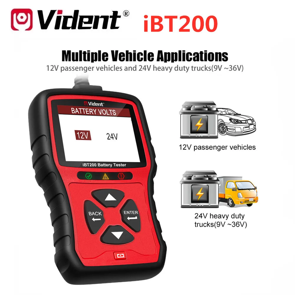 Тестер аккумулятора VIDENT iBT200 9 36 в для легковых автомобилей 12 В и грузовиков 24
