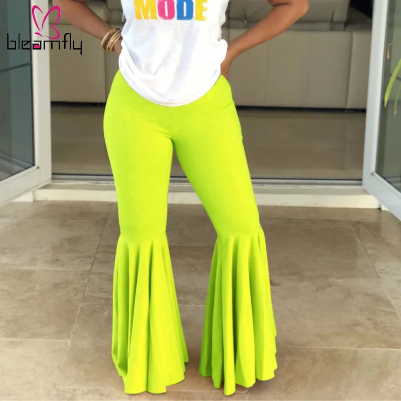 Женские расклешенные брюки неоновые зеленые желтые розовые размера плюс 5XL 4XL с