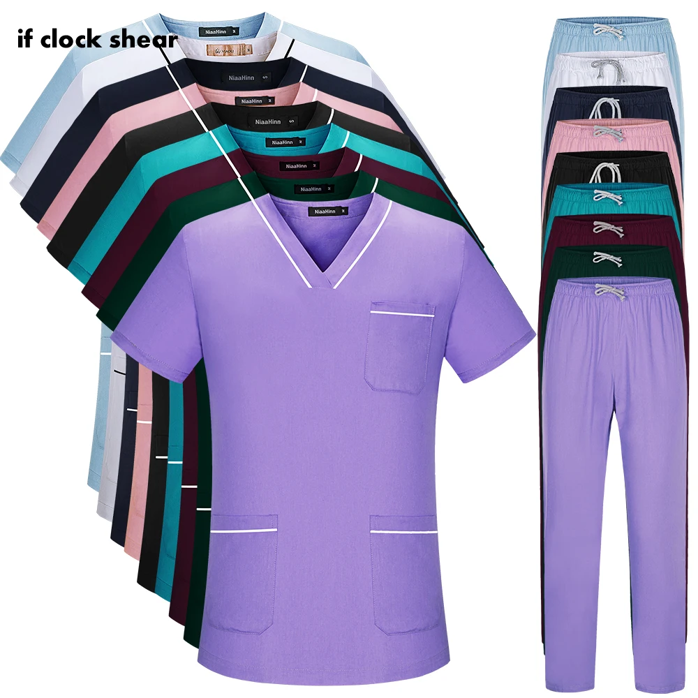 

Унисекс набор для скрабов, Классический Топ с v-образным вырезом + брюки-скрабы, Униформа, лабораторная одежда, комбинезоны, Рабочая форма дл...