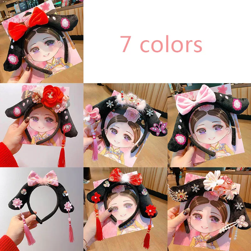 

LZZ-New Year's Children's Hair Hoop Tang Suit Headband Chinese Style Flower Tassel Lattice Hair Ornament