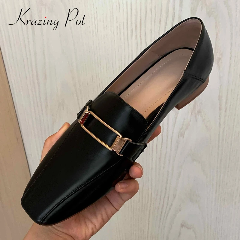 

Krazing pot/большой размер, из кожи с натуральным лицевым покрытием, с металлическим декором, обувь на низком каблуке с квадратным носком без шну...