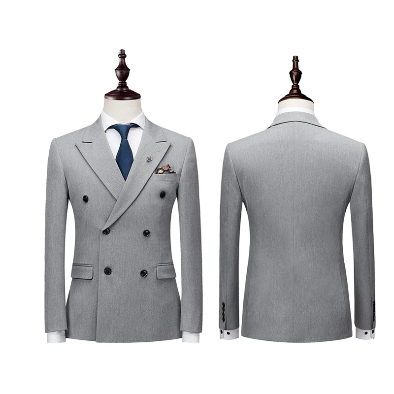 Мужской двубортный костюм со штанами приталенный Свадебный для мужчин чистый