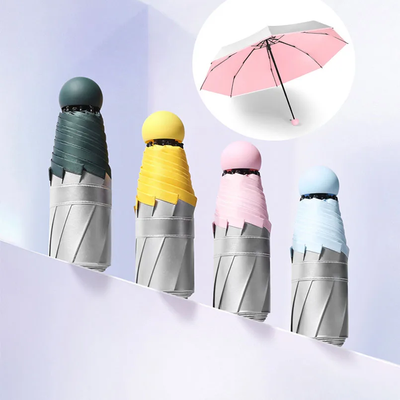 

Mini Pocket Umbrella Women Titanium Silver Glue UV Small Umbrellas Rain Women Waterproof Men Sun Parasol Convenient Girls Travel