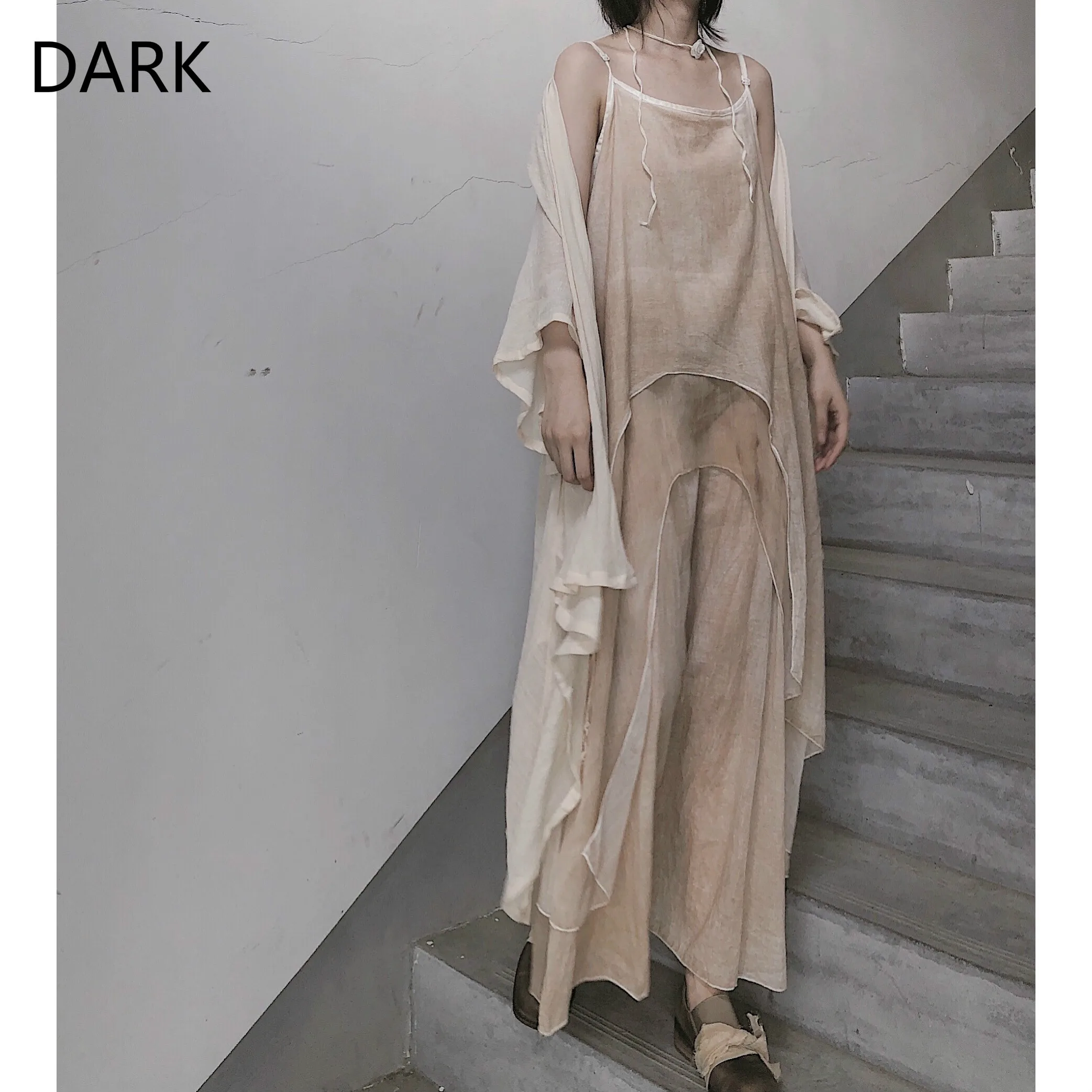 Свисающая/самодельная нишевая трехслойная строченная юбка из хлопка и льна в