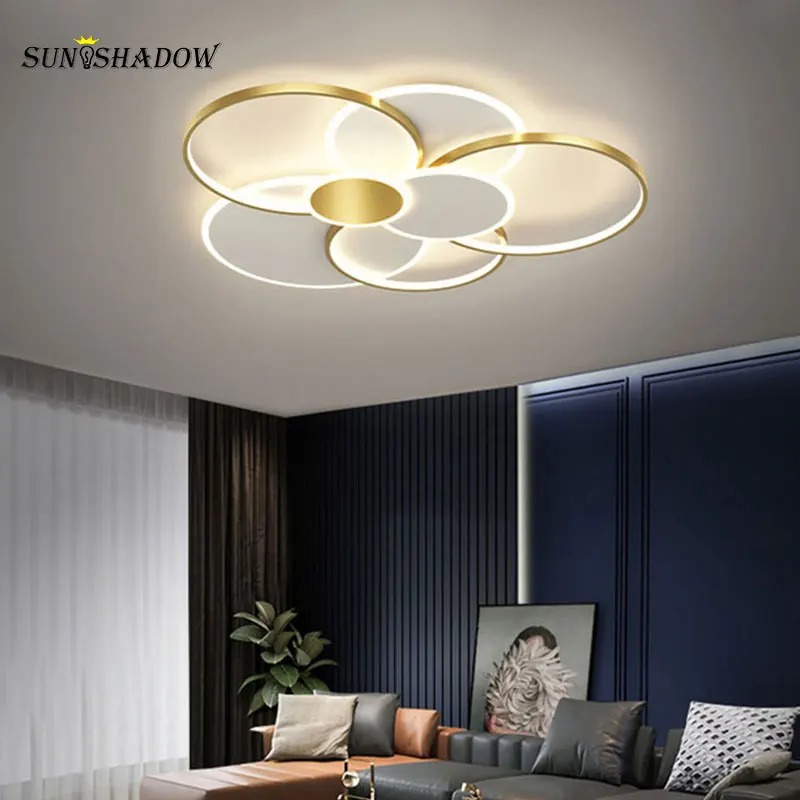 

Современный светодиодный потолочный светильник черного и золотого цвета, комнатная лампа для гостиной, спальни, столовой, простые декорати...