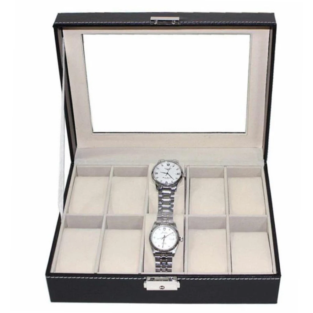 Portable Leather 10 Slot Watch Storage Box Organizer Glass Top Jewelry Display Case Gift Boxes | Наручные часы