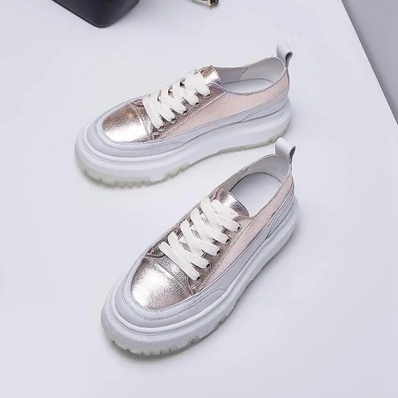 

Krazing Pot cow leather lace up cross-tied flat platform cozy leisure superstar sneakers round toe rivets vulcanized shoes L12