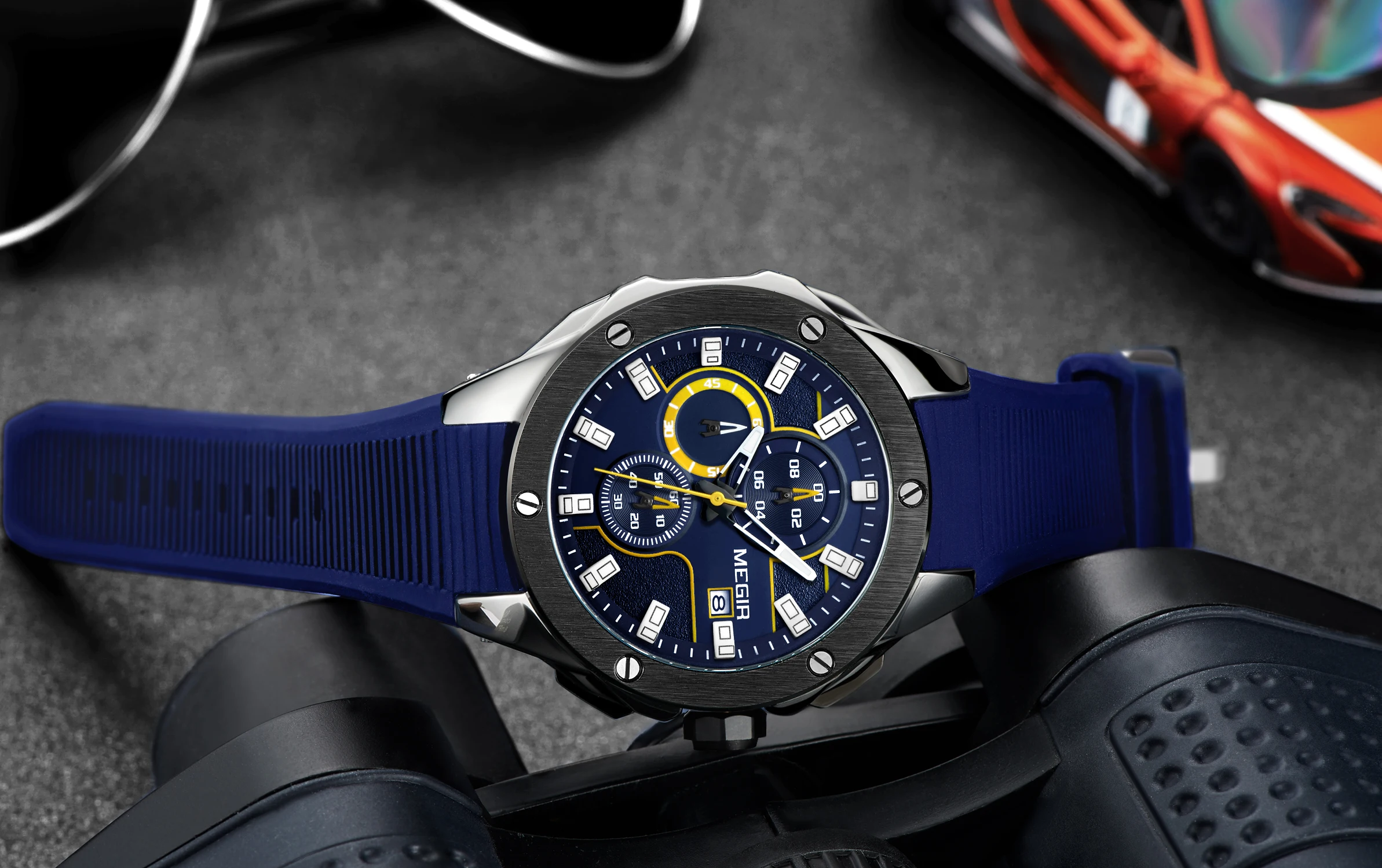 MEGIR Модные мужские спортивные часы Многофункциональный хронометр календарь