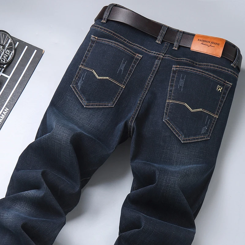 

2021 Spring New Men's Classic Blue Black Slim-fit Jeans Business Cotton Elastic Regular Fit Denim Pants Male Brand Trousers