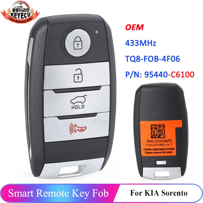 

KEYECU 95440-C6100 OEM 4 Button Keyless Go for KIA Sorento 2019 2020 433MHz ID47 Chip FCC ID: TQ8-FOB-4F06 Smart Remote Key Fob