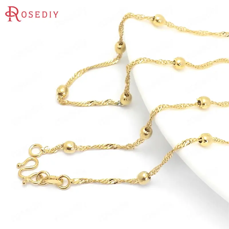 Медные цепочки для ожерелья, полная длина 45 см, 24 К, золотистого цвета, с застежкой в форме м, фурнитура для изготовления ювелирных изделий, 2 шт., (37943)