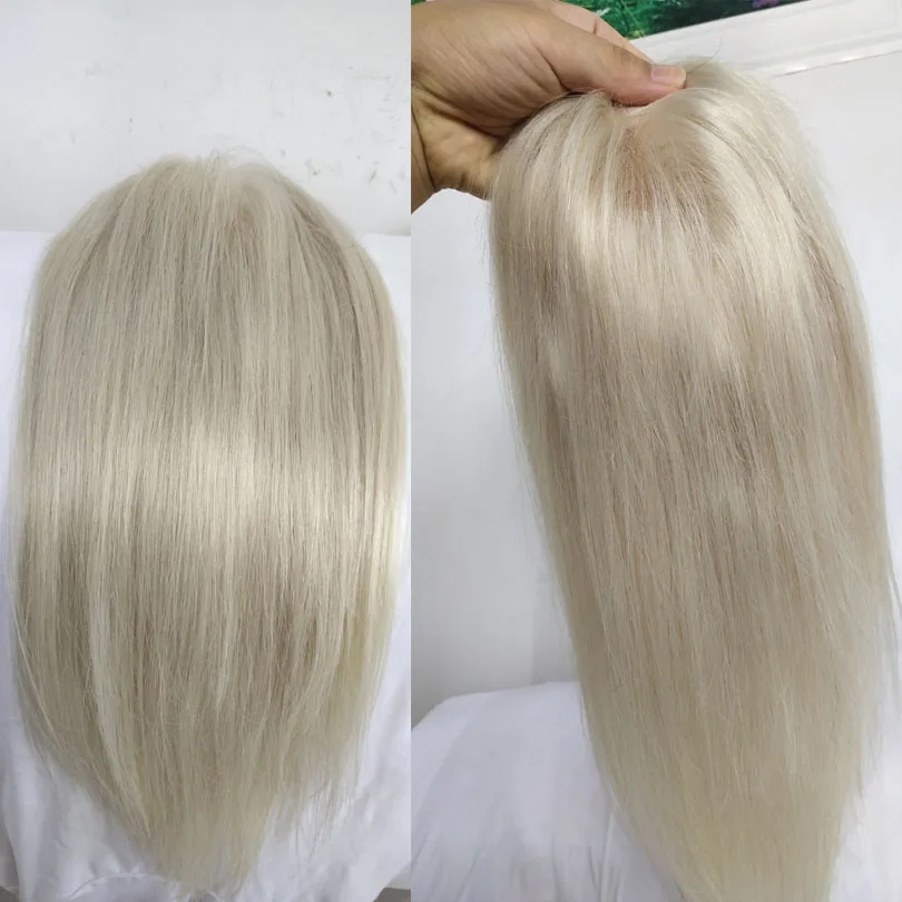 60# Блонд цвет Корона Топпер Моно волосокусочек с зажимом для женщин, ручная работа из реми-натуральных волос нарощенные, для тонкой пряди.