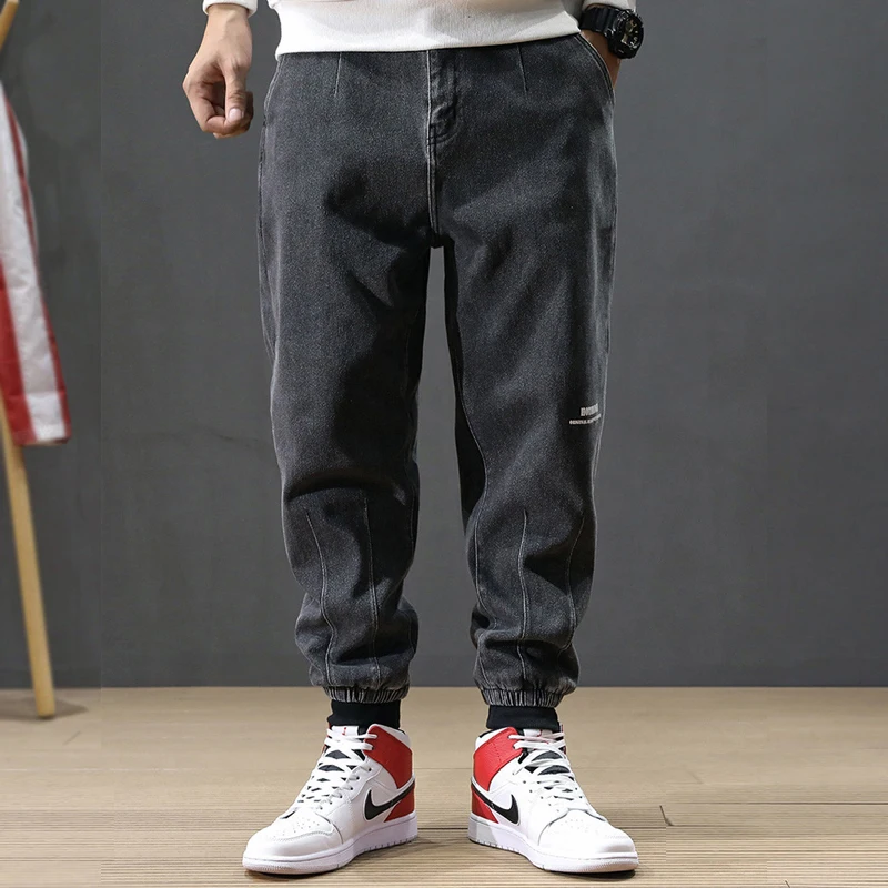 Модные мужские джинсы в японском стиле серого цвета свободные брюки карго